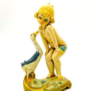 Vintage Depose Italy Cherub w Goose Figurine #716 Spider Mark